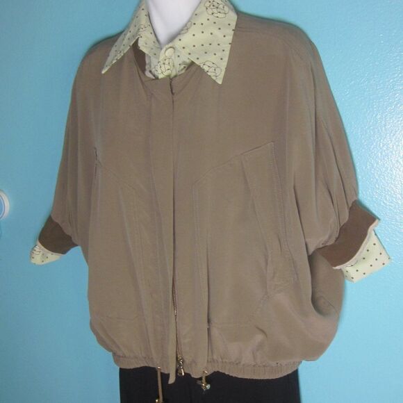 Fay Silk Dolman Sleeve Jacket Zip Front Tan Cuffed Short Sleeve Made in Italy - Picture 10 of 16